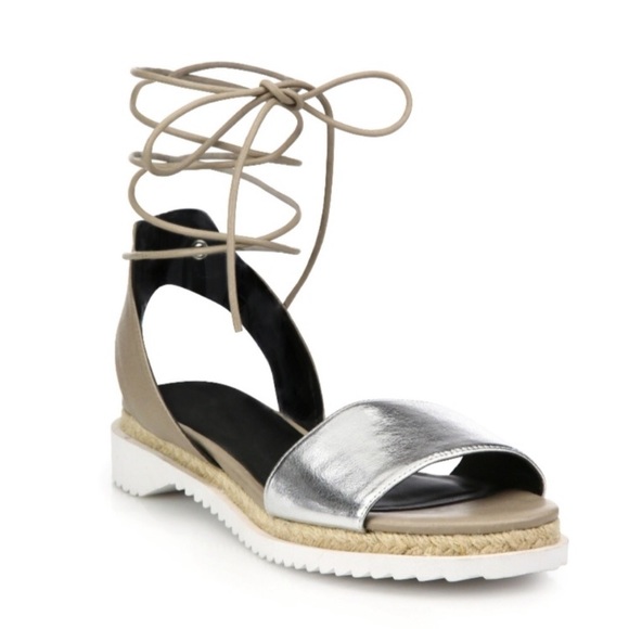 Lindy Wrap Metallic Lace up gladiator tie ankle Espadrilles Slides flat sandals - Picture 2 of 11